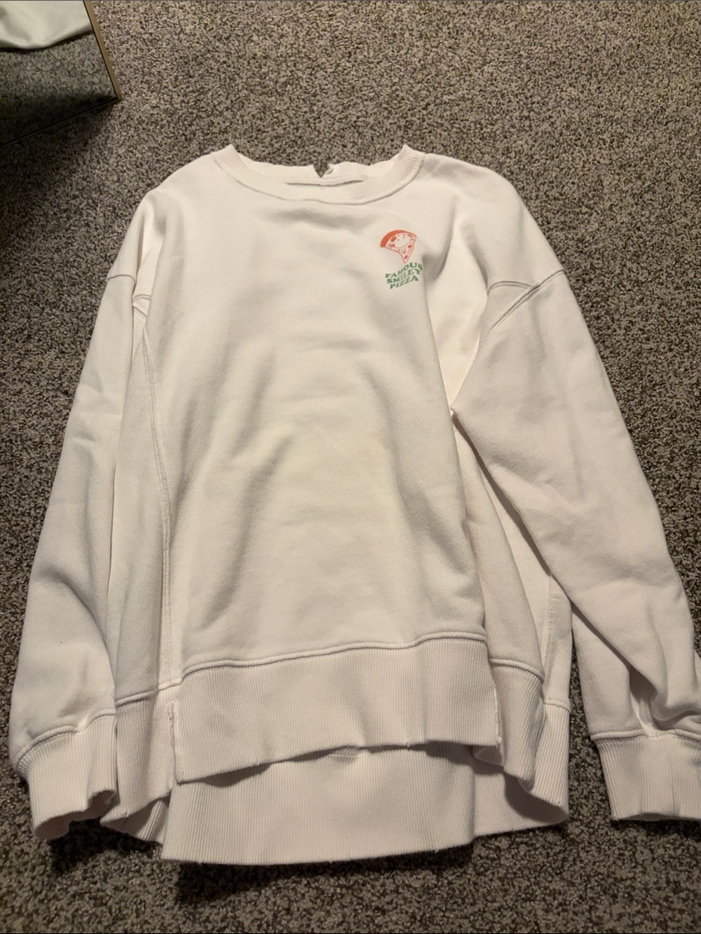 aerie White Crewneck Sweatshirt with Small Colorful Chest Motif